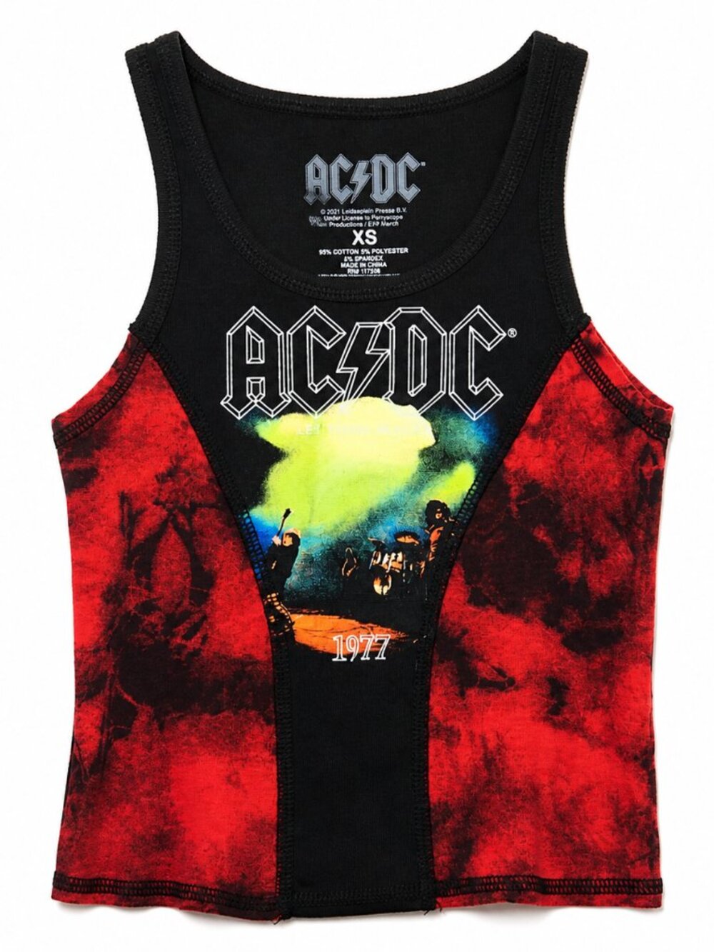 AC/DC Graphic Tank Top Women’s XS Rock Band Tie Dye Red Black Crop Festival